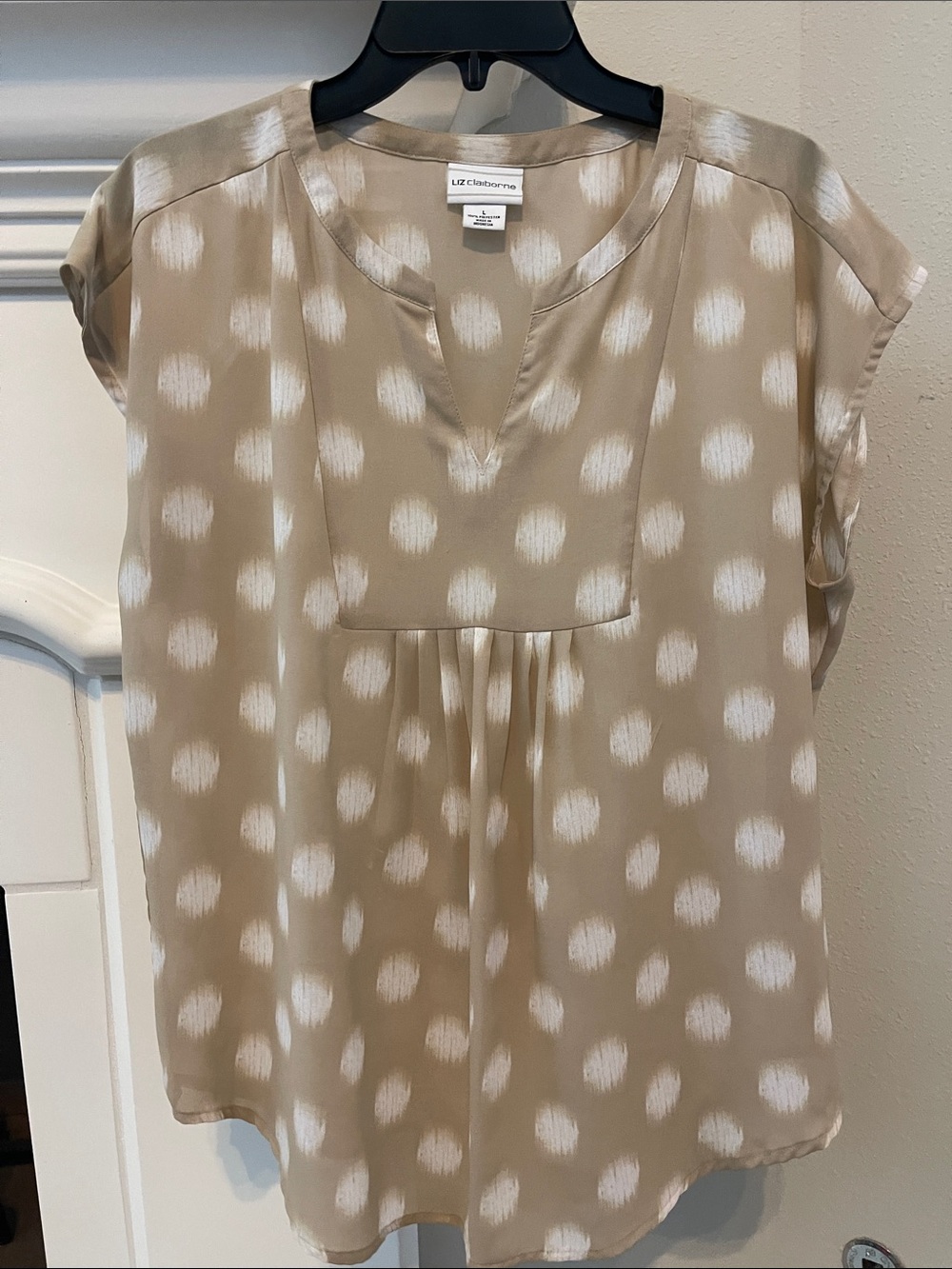 Liz Claiborne Taupe Blouse with White Polka Dots